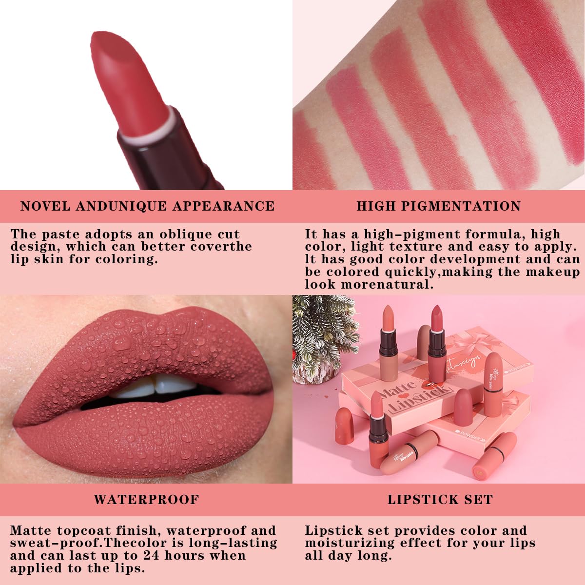 Katiluxiya 6Pcs Red Velvet Matte Lipstick Set, High Pigmented Long-Lasting Waterproof Lip Stick Lip,Moisturizing balms, Sheer tint, Shine & Glowy Finish,Stain Makeup Gift Sets. (03, Color)