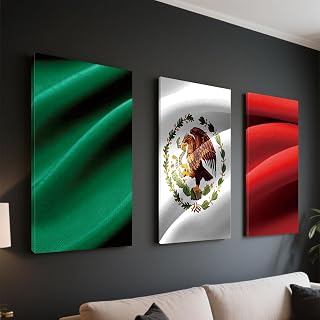 WithHope Mexican Flag Triptych Canvas Prints - 3 Panels Mexico Accessories Art Decor, Chicano Flag Wall Decor for Living Room Bedroom & Fiesta, Unframed (16" x 24" x 3 pcs)