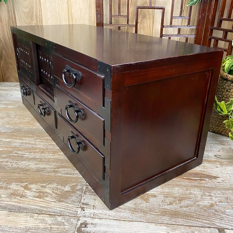 Amazon｜人気再入荷民芸家具桐材天然無垢和引き戸付きチェスト横長