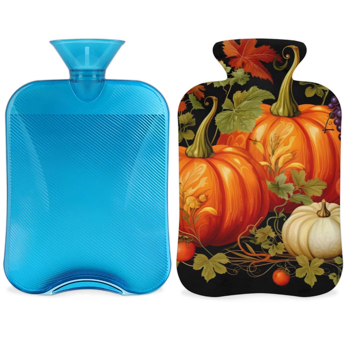Hot Water Bottle with Soft Cover,2L Thanksgiving Pumpkins Hot Water Bag for Hot and Cold Compress, Hand Feet Warmer, Rubber Hot or Cold Water Bottle Halloween Christmas Decorations