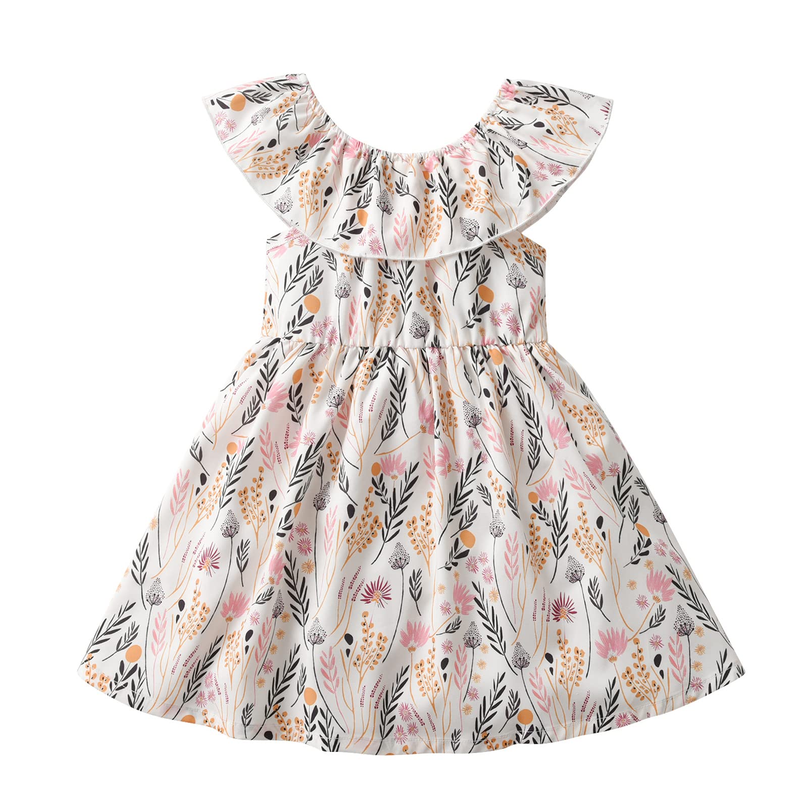 TearfutyToddler Baby Girls Summer Dress Leaf Print Sleeveless Dress for 12 Months-5 Years