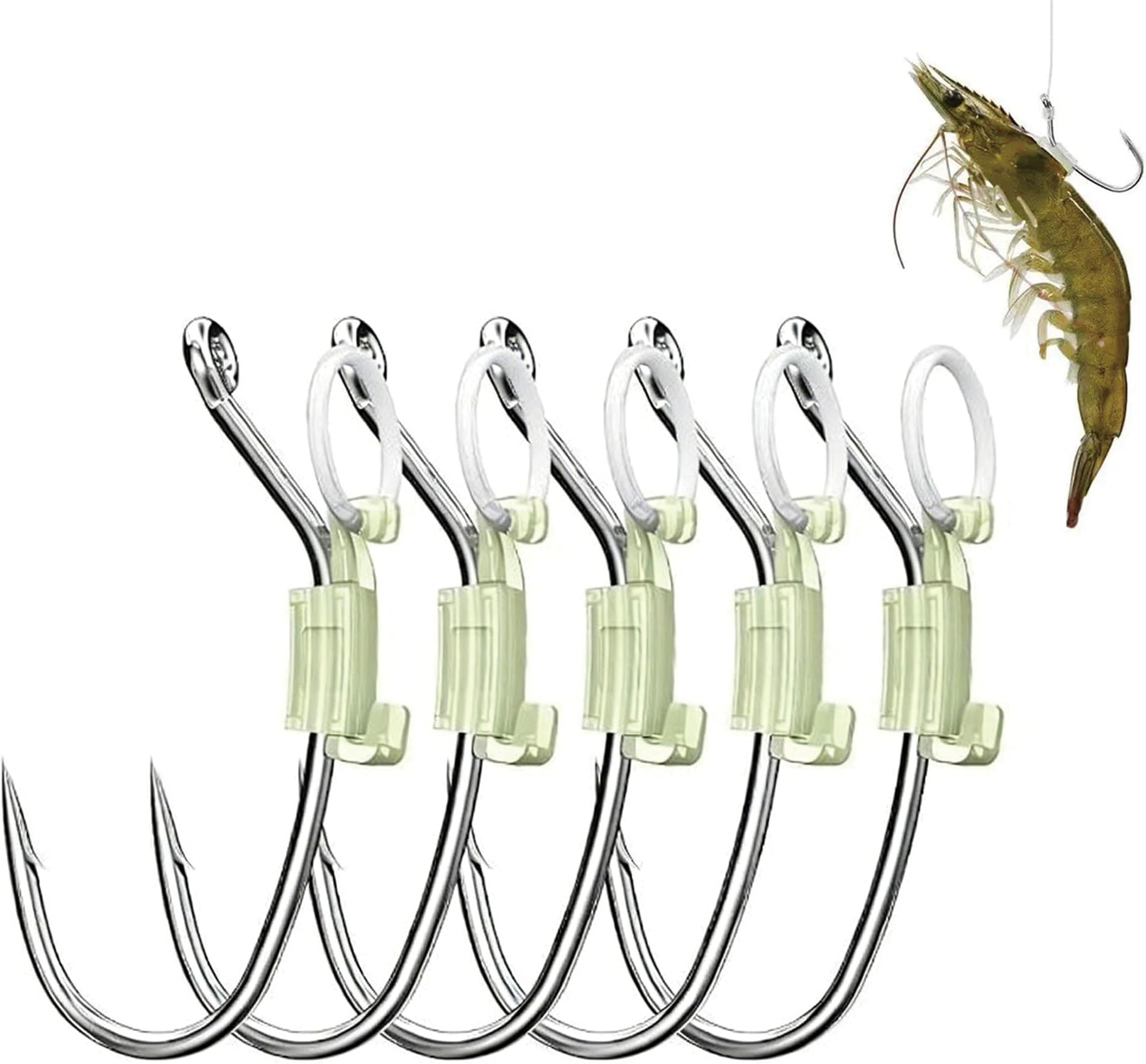 Luminous Shrimp Hooks, Pack of 5 Luminous Bait Hooks for Live Shrimp, Night Fishing, Fishing Hooks, High-Strength Fishing Accessories for Catfish, Grouper, Perch, Pike