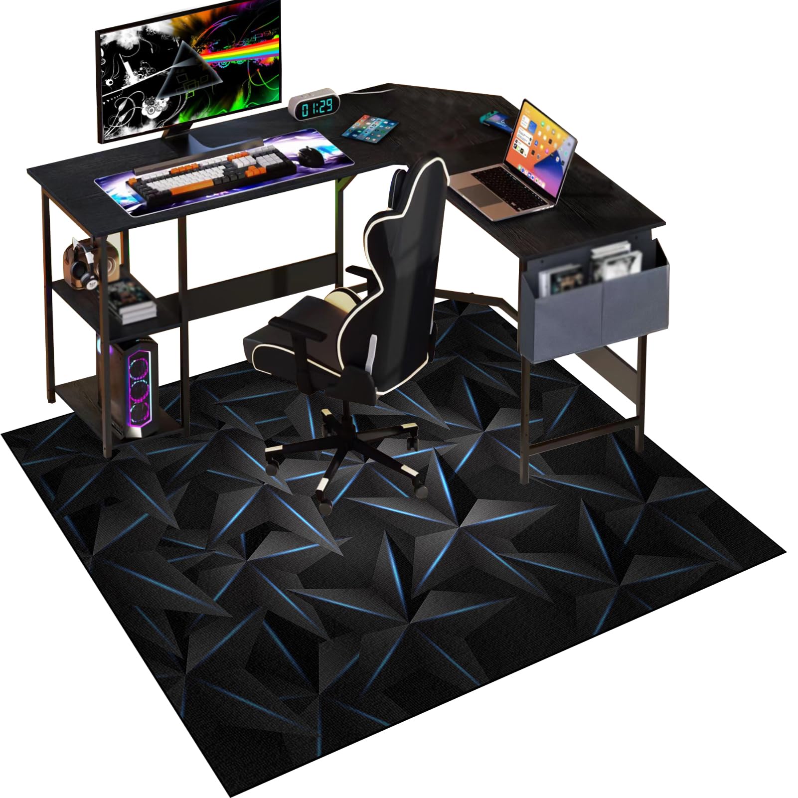 Gaming Chair Mat for Carpet, 140 x 160 cm Office Chair Mat for Carpeted Floor, Floor Protectors for Rolling Chairs, Non slip Floor Protection Mat, Computer Desk Chair Mat for Hard Wood Tile Floors