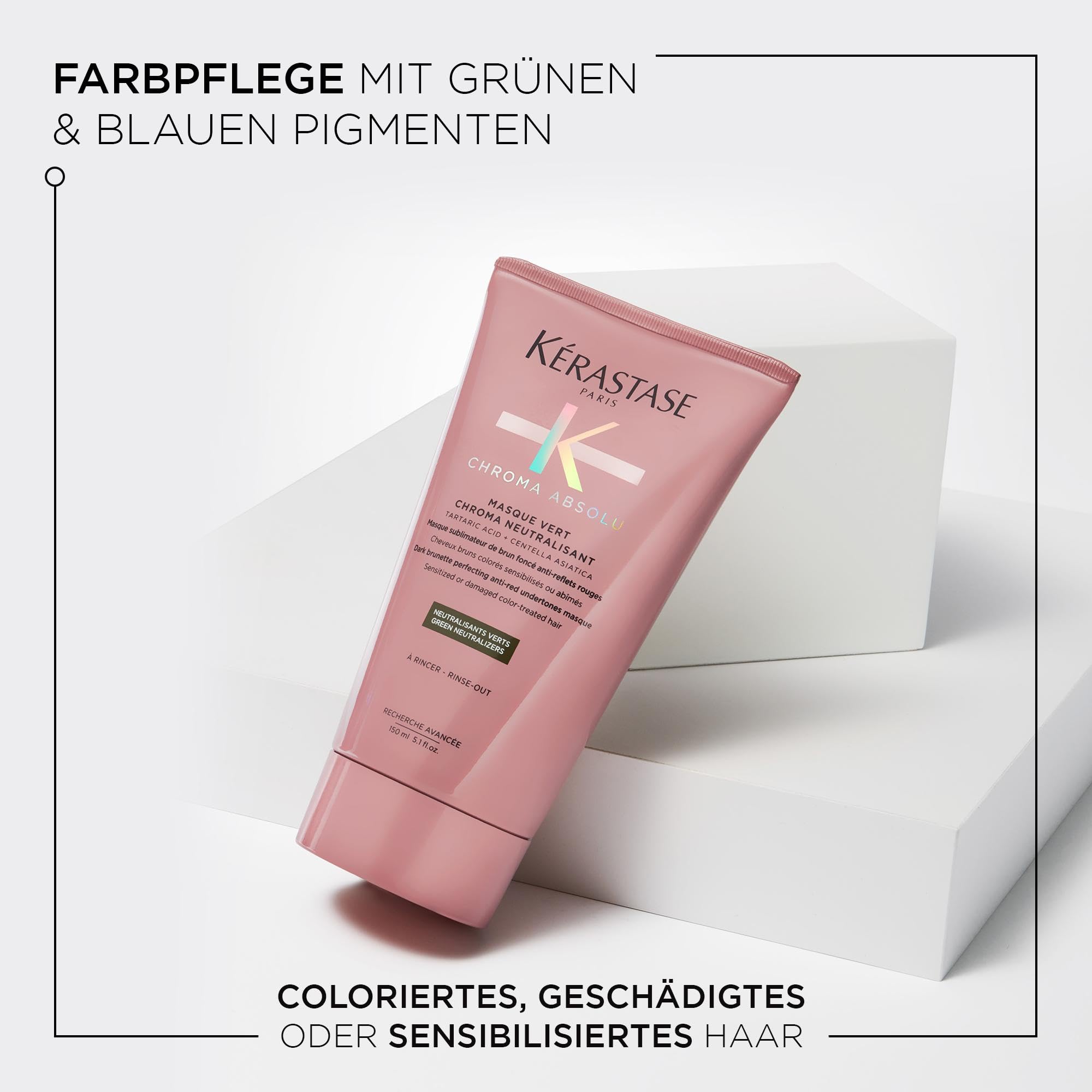 Kérastase Haarmaske für strapaziertes oder geschädigtes und dunkelbraunes Haar, Masque Vert Chroma Neutralisant, Chroma Absolu, 150 ml