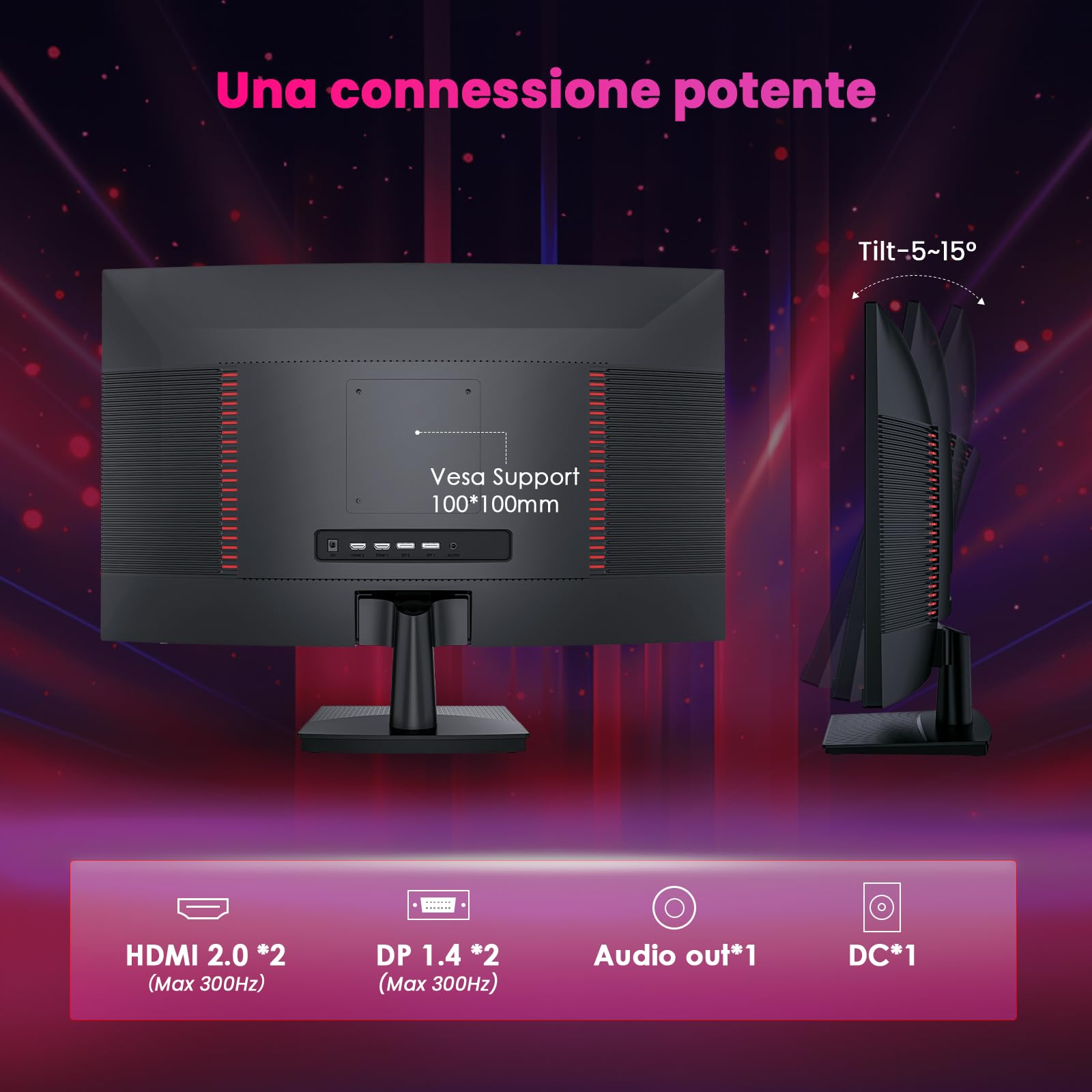 TITAN ARMY 27 Pollici FHD Curvo Monitor, 300Hz 280hz 240hz, 1ms MPRT Full HD 1500R Fast VA Schermo PC, FreeSync Premium (1920x1080), HDR10, VESA 100x100, HDMI 2.0 & DisplayPort 1.4, C27A1H