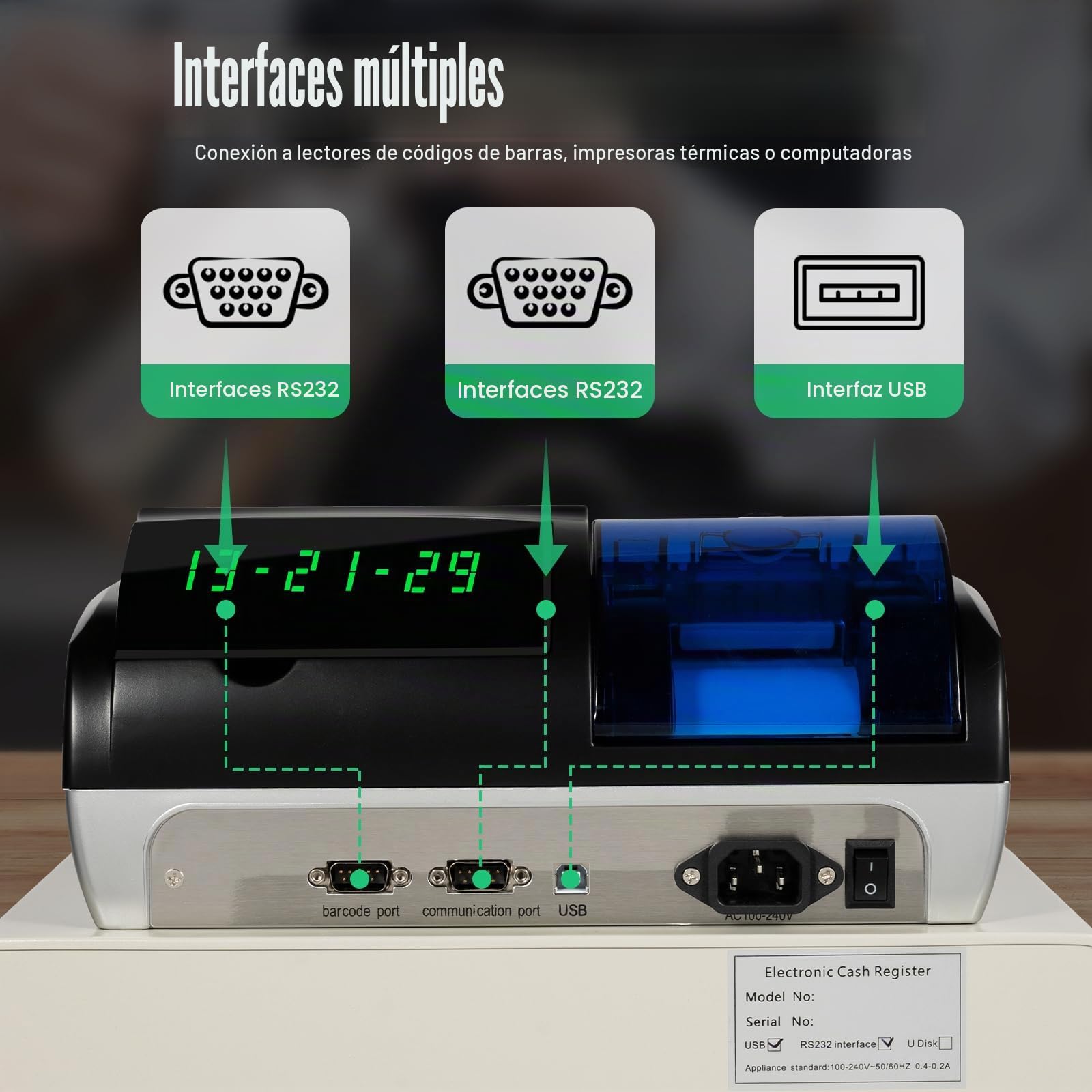 Caja registradora para comercio minorista con 48 teclas LED para gastronomía, versión inglesa