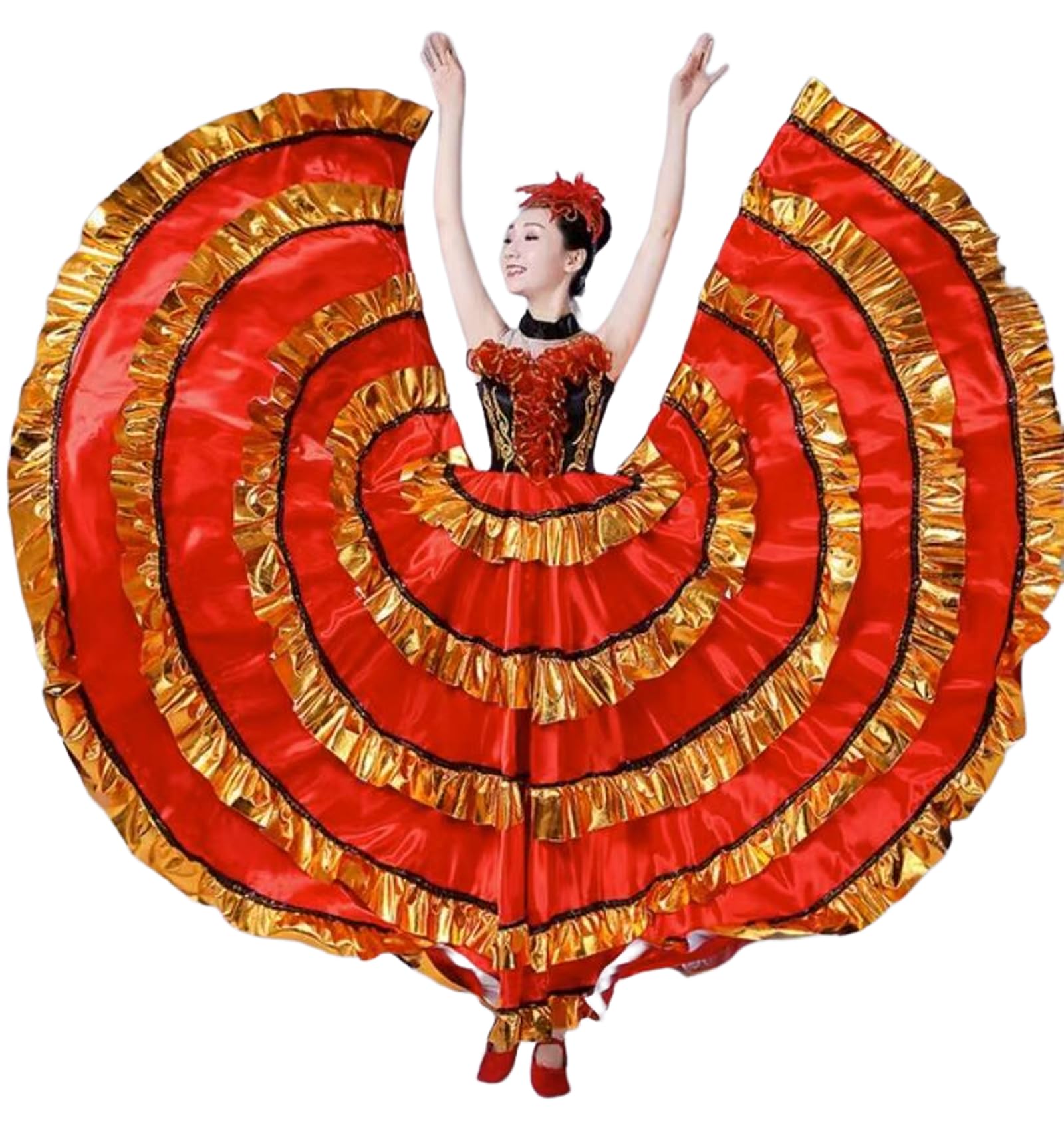 OTMYIGO Las Mujeres Vienen a Bailar Falda Gitana española Flamenco satén poliéster Sedoso Gran Columpio Carnaval Fiesta Vestido de salón Traje de Danza del Vientre