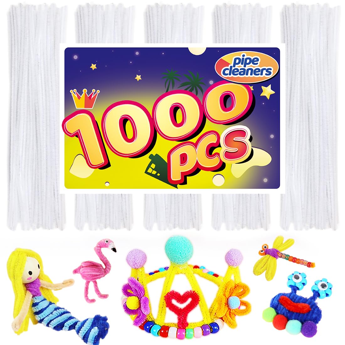 Pipe Cleaners, Pipe Cleaners Craft, Arts and Crafts, Crafts, Craft Supplies, Art Supplies (1000 White Pipe Cleaners)…