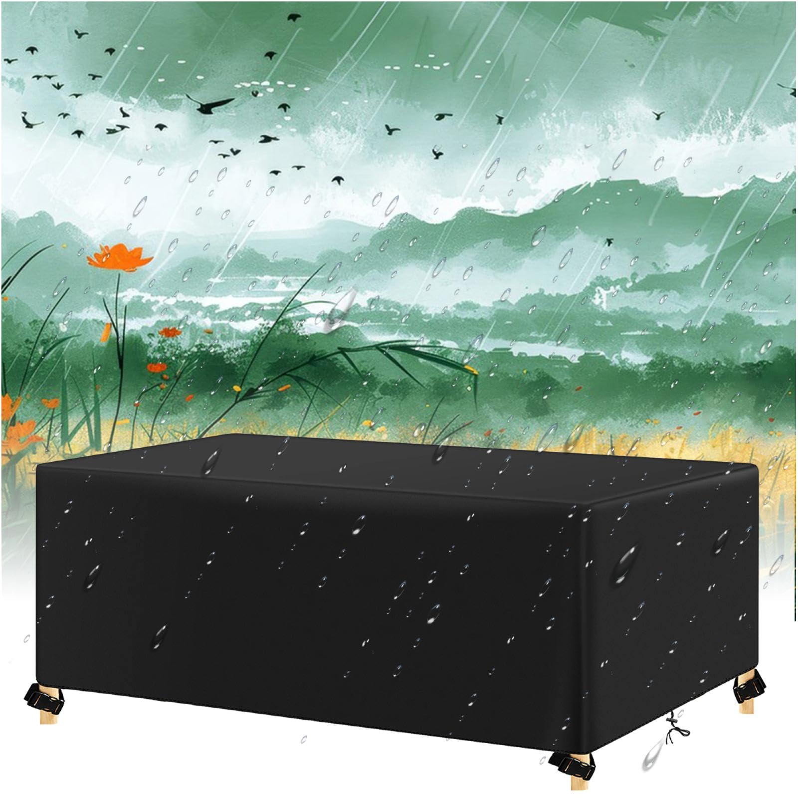 Wasserdicht Gartenmöbel Abdeckung 330x215x85cm/LxWxH Wetterfest Winddicht Anti-UV 420d Oxford Gewebe Abdeckplane Loungemöbel für Gartensofas,Gartentisch Sitzgruppe Abdeckhauben für Möbelsets