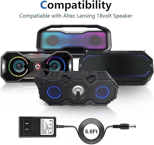 Miniatura 2 de Cargador adaptador de corriente alterna de 18 V compatible con Altec Lansing Mix 2.0 IMW997 STLBLK, RockBox XL IMW999 STL, Altec Lansing IMW 1500