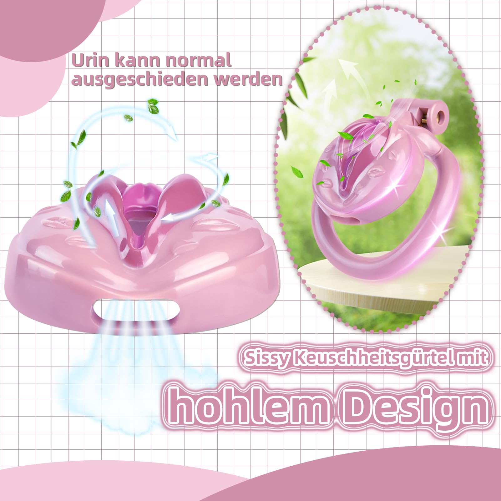 SeLgurFos Cage de Chasteté Sissy Fetish Sex Toy avec 4 Anneaux et 2 Clés Petite Ceinture de Chasteté en Résine pour Hommes SM Cock Bondage Set (Rose)