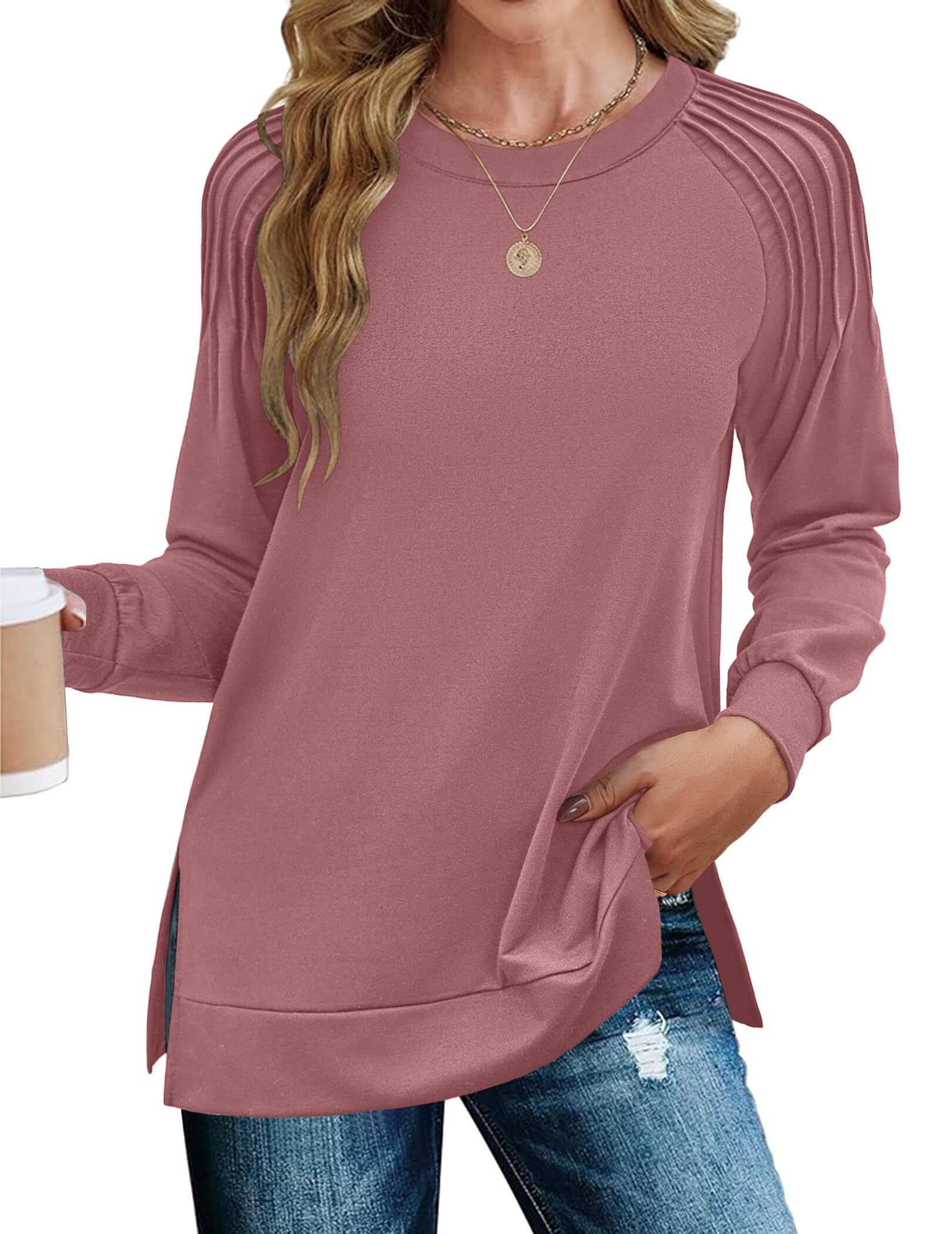Zeagoo Tunic Sweatshirts for Women Crewneck Lightweight Sweaters Raglan Long Sleeve Shirts Spring Fashion Tops 2026