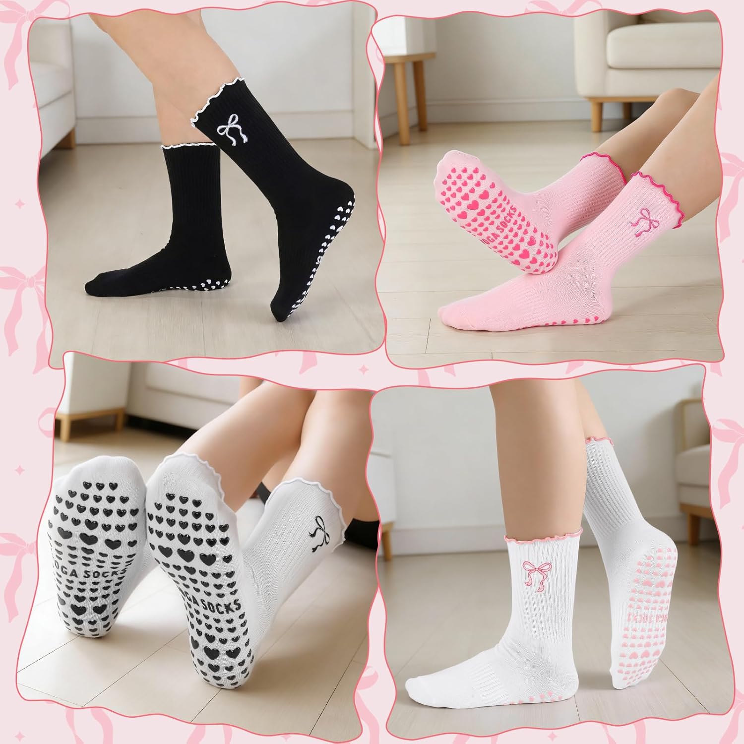 Jspupifip 4 Pairs Women Non-Slip Yoga Socks Cute Ruffle Grippy Socks for Pilates Barre Ballet Fitness Workout - Image 5