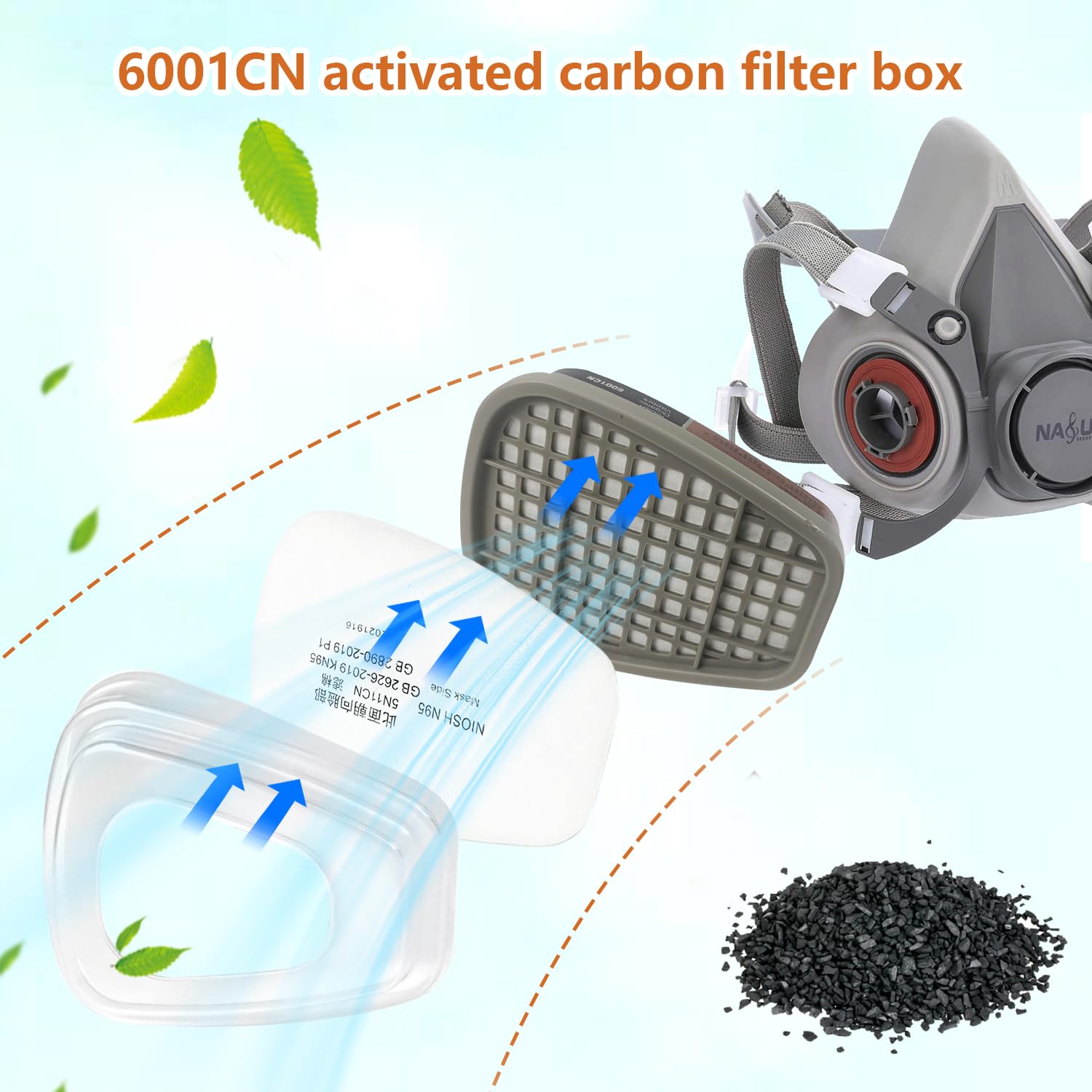 6001 3m Filtre pour Respiratoire avec Charbon, Filtre pour Peinture, Kit D'Accessoires Filtrant avec 60 Pièces Coton Filtrant, pour Filtration Purifier, Face Protection, Compatible 6200/6800/7502