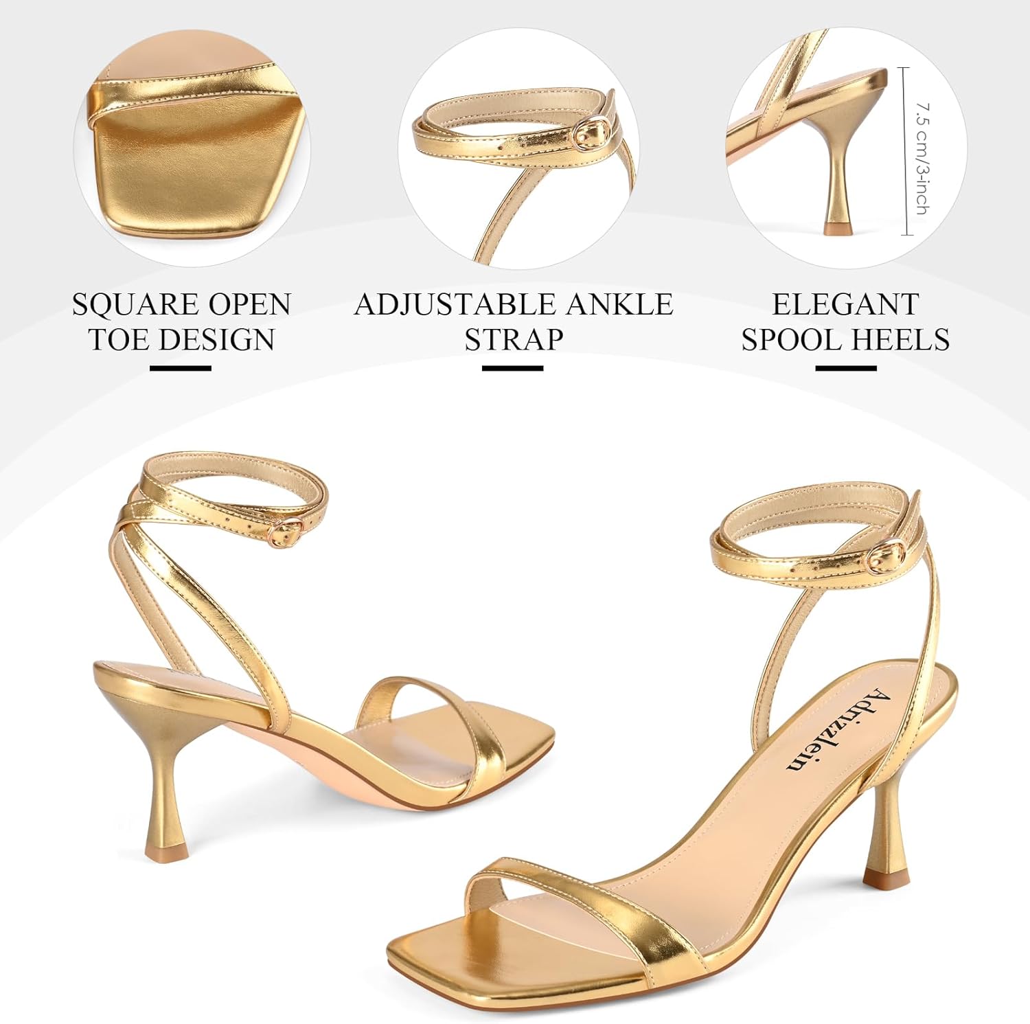 Adrizzlein Kitten Heels for Women Strappy Heels Square Open Toe Lace up Heeled Sandals Ankle Wrap Strap Pumps Dress Shoes Wedding