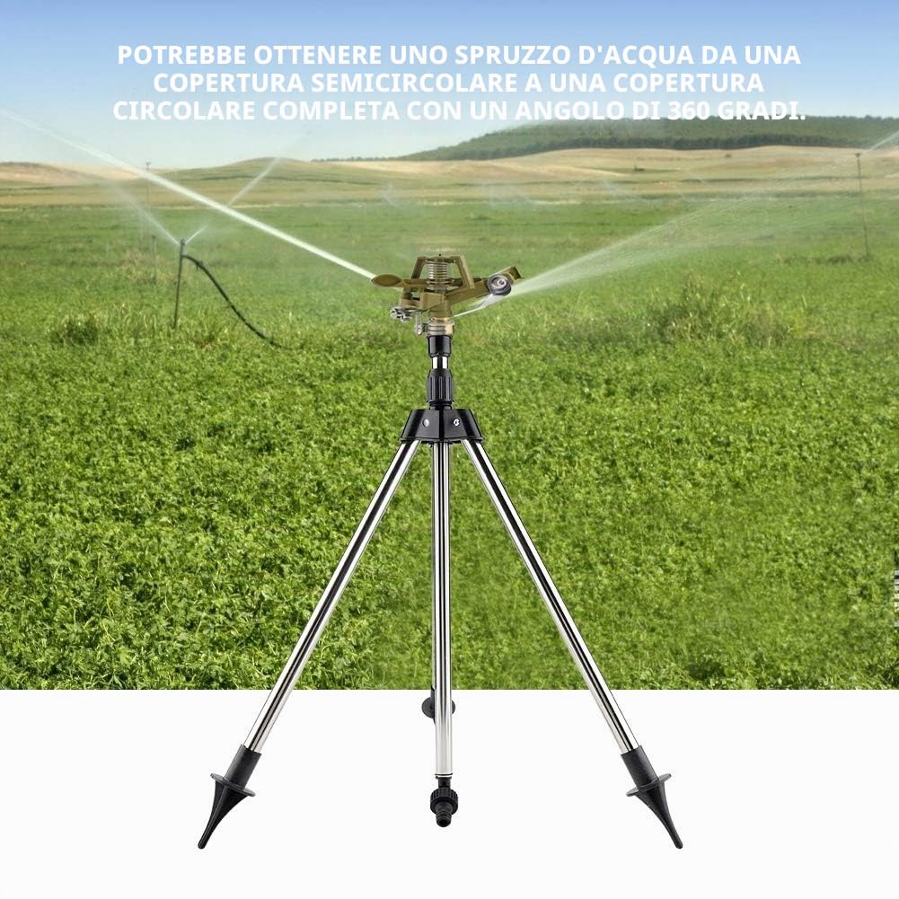 Irrigatore a Treppiede da Giardino,Inserto a Terra In Acciaio Inossidabile Regolabile a 360 ¡ã,Irrigazione Telescopico Per Irrigazione a Treppiede,Attacco 1/2'' Per Prato da Giardino