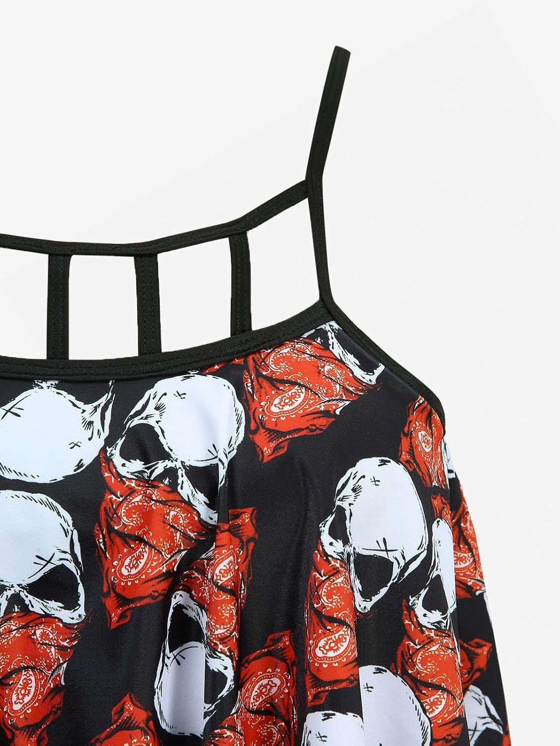 DRESSFO Retro Bikini Sets for Women Two Piece Vintage Gothic Skull Print High Waisted Tankini Swimsuits Bathing Suit