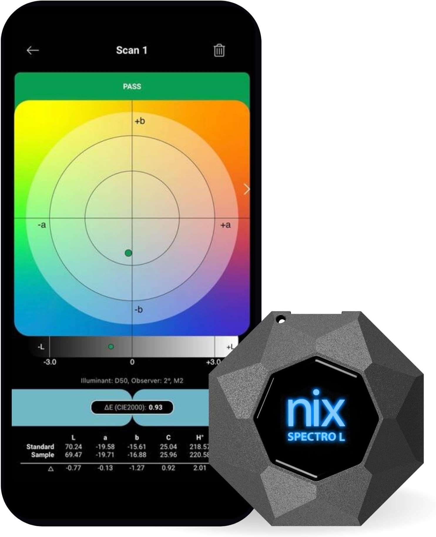 Nix Spectro L Spectrophotometer and Densitometer- Professional Colour Matching Technology, Compatibility with 200,000+ Paints, Spectral Data and Delta-E Functionality for Accurate Results