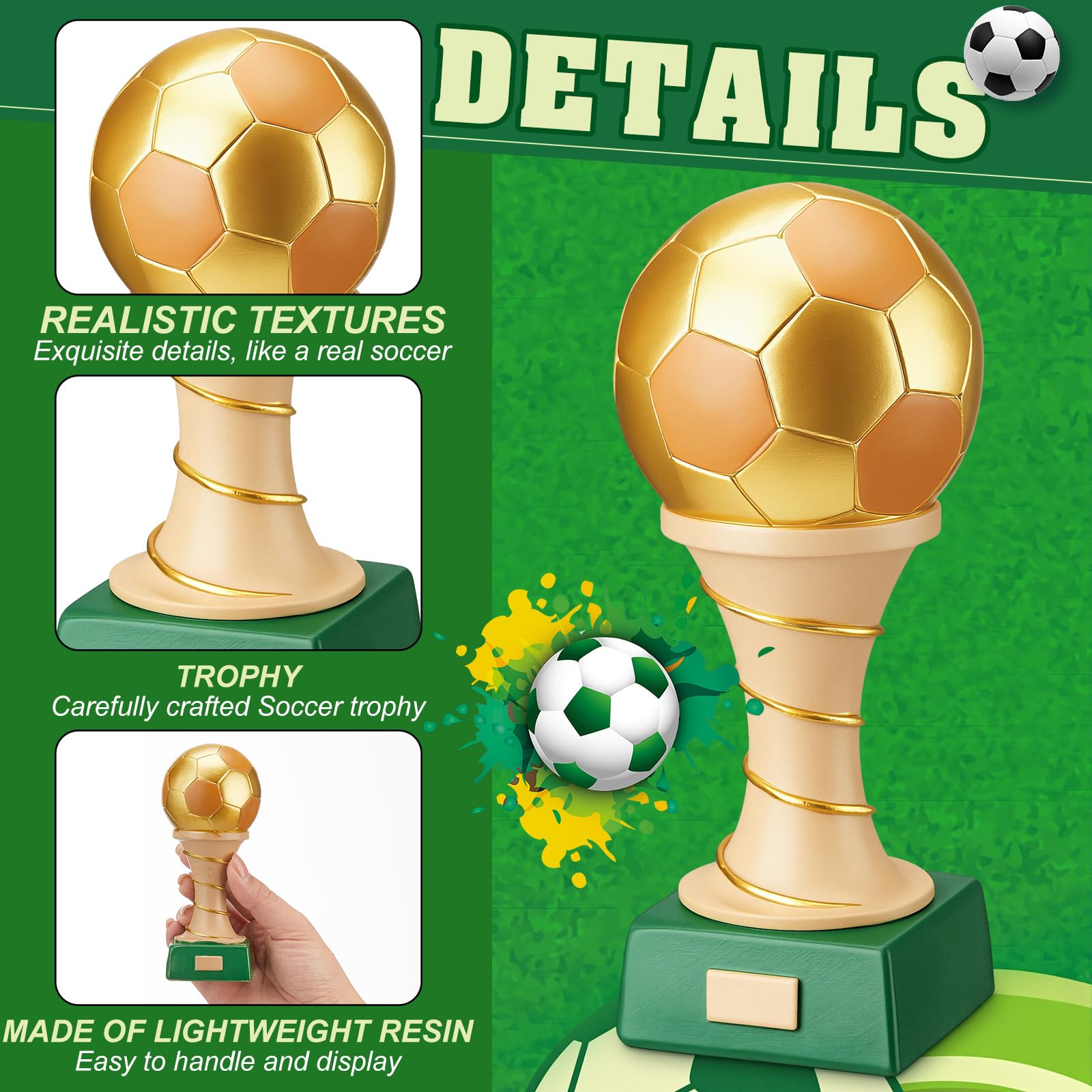 Liliaafar Medallas de fútbol de resina coleccionables para logros deportivos, decoración de escritorio de oficina, caja de trofeos