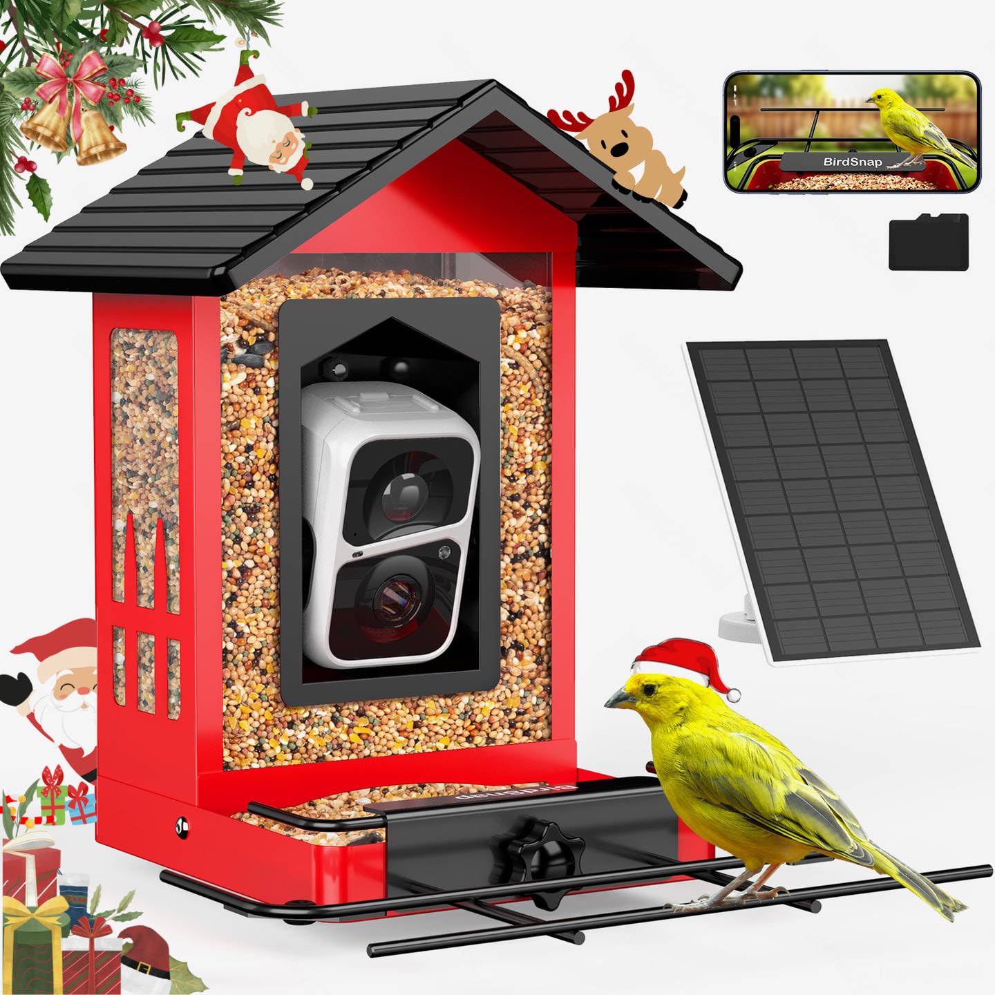 birdsnap APS - Metal Smart Bird Feeder with Camera Solar Panel 32GB Card, AI Identify 10000+ Birds Camera Feeder, Live View Auto Record Bird Video, Ideal Xmas Gift for Bird Lovers