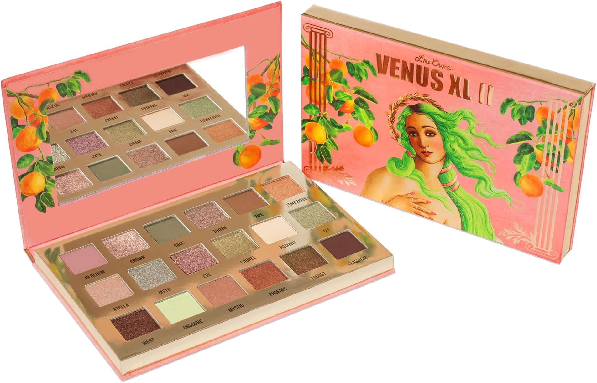 Lime Crime Eye & Face Palette, Venus XL II - 18 Highly Pigmented Matte and Metallic Shades of Earthy Tones in Pinks, Neutrals & Greens - Highly Pigmented Color & Easy to Blend - Mirrored Box