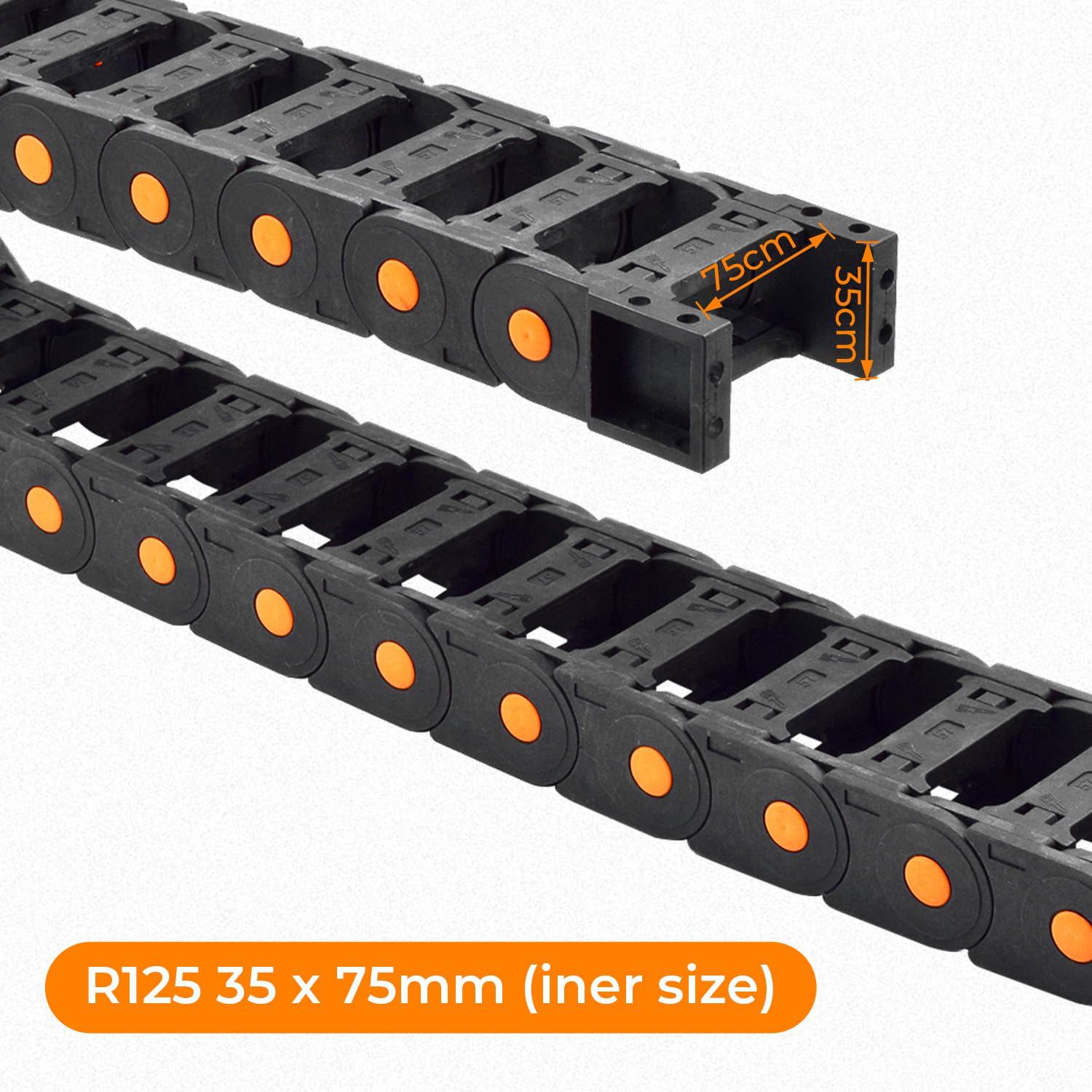 Cadena de arrastre para cables, tipo abierto, cadena de arrastre de alambre R125, 35 x 75 mm, longitud de 1000 mm, cadena de arrastre de cable para impresora 3D eléctrica CNC router maquinaria