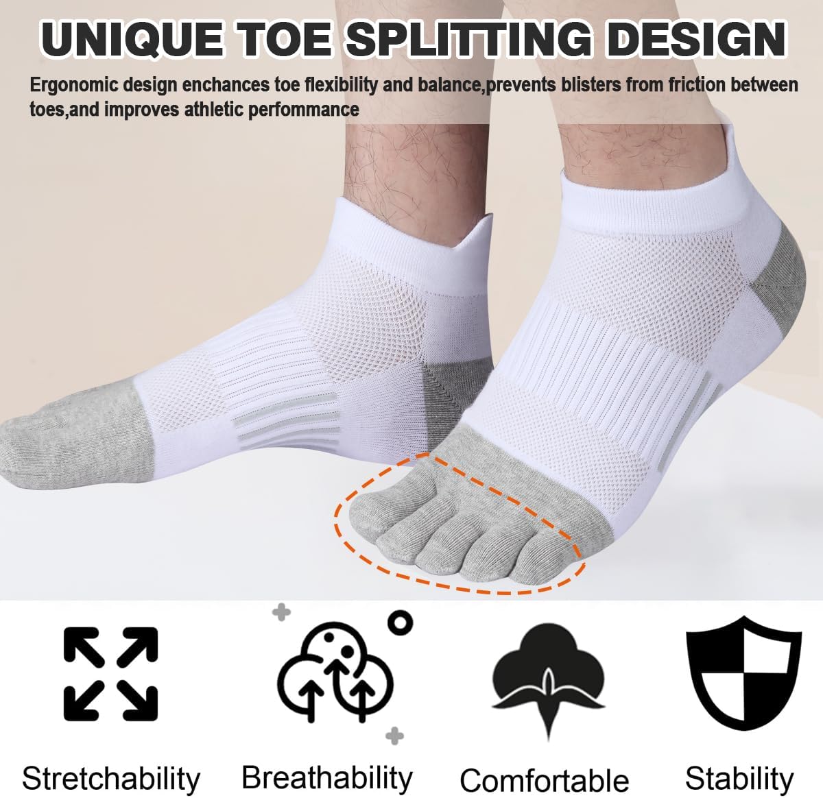 Meaiguo Men's Toe Socks Cotton Five Finger Socks Athletic Toe Socks for Running - Image 2