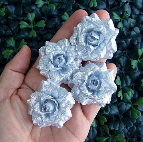 Miniatura 4 de Flores artificiales, rosas plateadas con cabeza de seda, 50 unidades, flores falsas, perfectas para bricolaje, telón de fondo de boda, centros de
