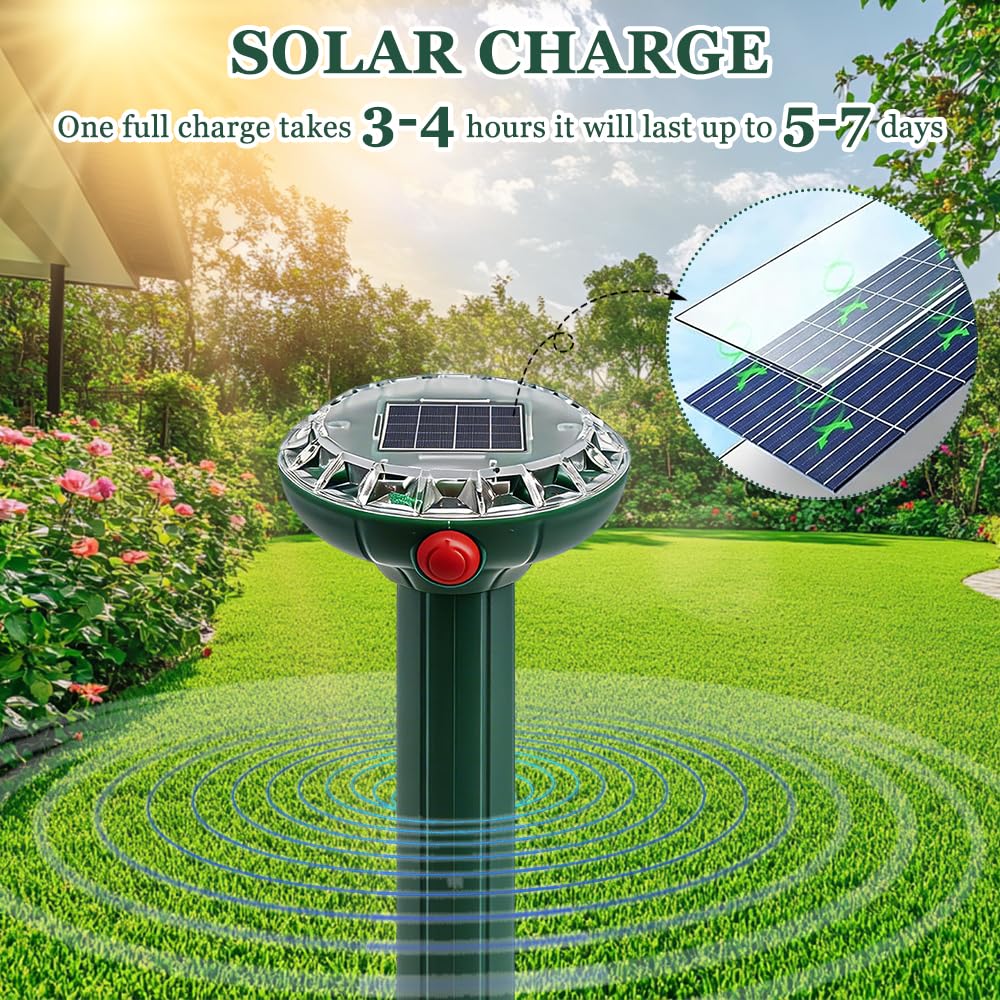 Scaccia Ultrasuoni Solare, Dissuasori per Talpe Professionali, Ideali per terrazze, Giardini e Prati, Coprono Un'Ampia Superficie