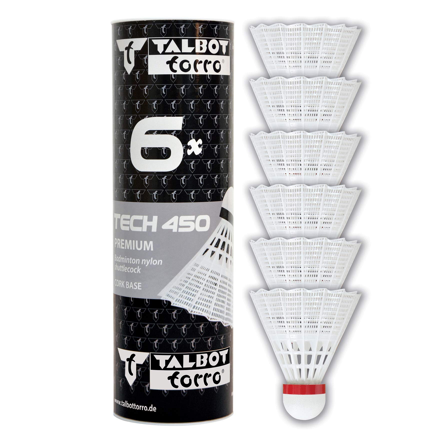 Talbot-TorroBadminton Shuttlecock Tech 450, 6 pieces, in Premium Nylon