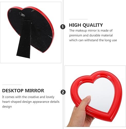 Miniatura 4 de Beaupretty Espejo de maquillaje de corazón, 1 unidad, espejo de maquillaje de amor, espejo decorativo de corazón para niña, espejo colgante de
