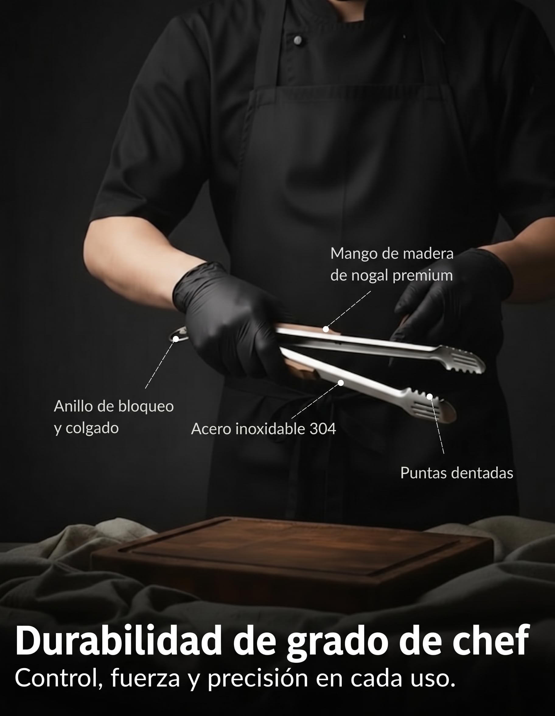 Pinzas Barbacoa 43 cm Acero Inoxidable 304 - Tenazas Parrilla con Mango de Madera de Nogal, Puntas Dentadas Ranuradas, Anillo de Bloqueo y Bolsa de Regalo por Stone & Clark