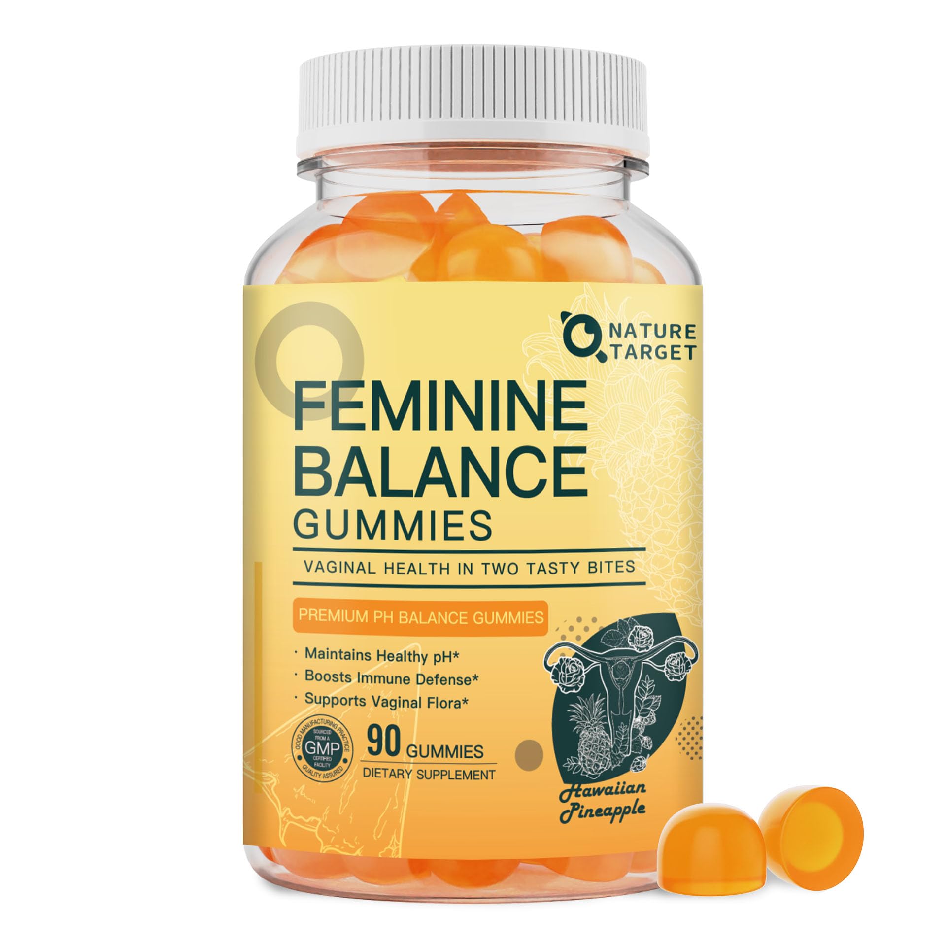NATURE TARGET pH Balance Gummies for Women, 90 Count, Pineapple Flavor 90 Count (Pack of 1)