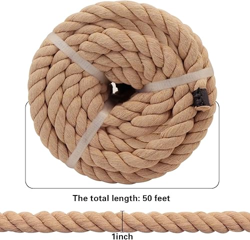 Miniatura 10 de Cuerda de algodón trenzado de 1/2 ″ × 100 ′ Cuerda gruesa marrón natural para manualidades, macramé, colgador de plantas, colgar en la pared