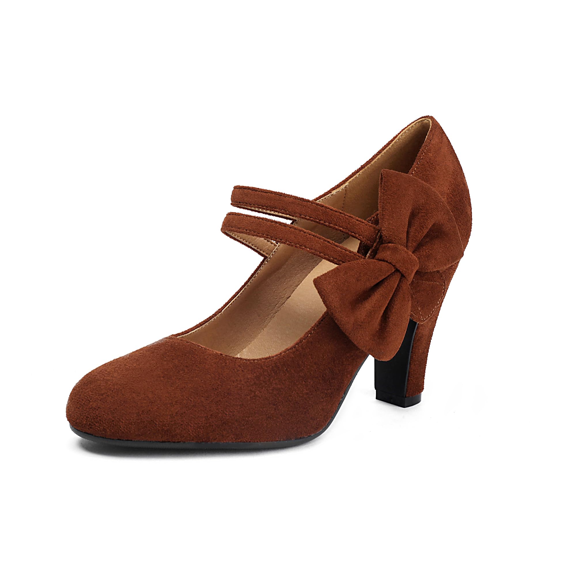 graceretro Women's Mary Jane Close Round Toe Vintage 1950s Heels Bow Double Straps Retro 1920s Victorian Pumps 1930s Shoes