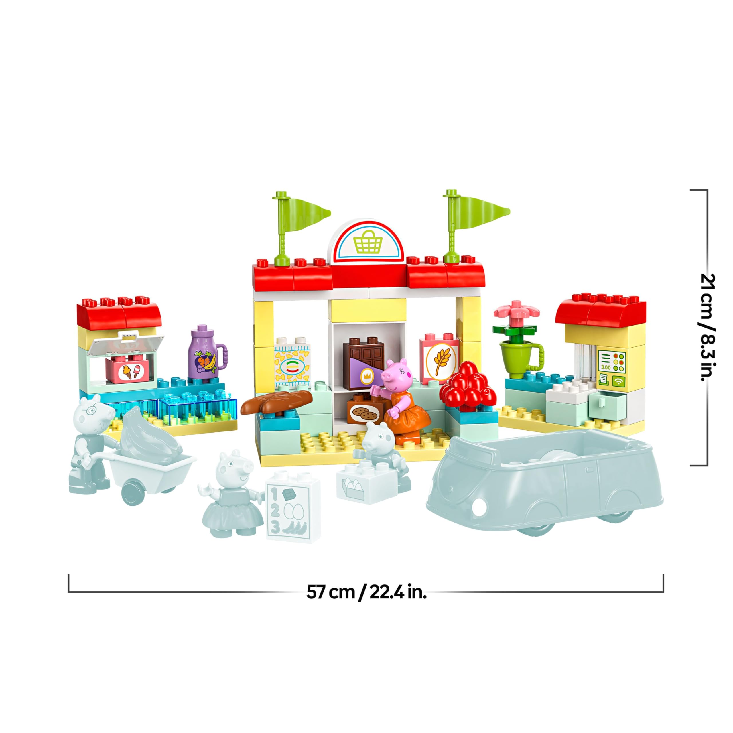 LEGO DUPLO Peppa Pig Supermarkt – Lernspielzeug zur Förderung der Feinmotorik für Mädchen & Jungen ab 2 Jahren – inkl. Geschäft mit Auto und 4 Figuren – Geschenkidee für Kleinkinder – 10434