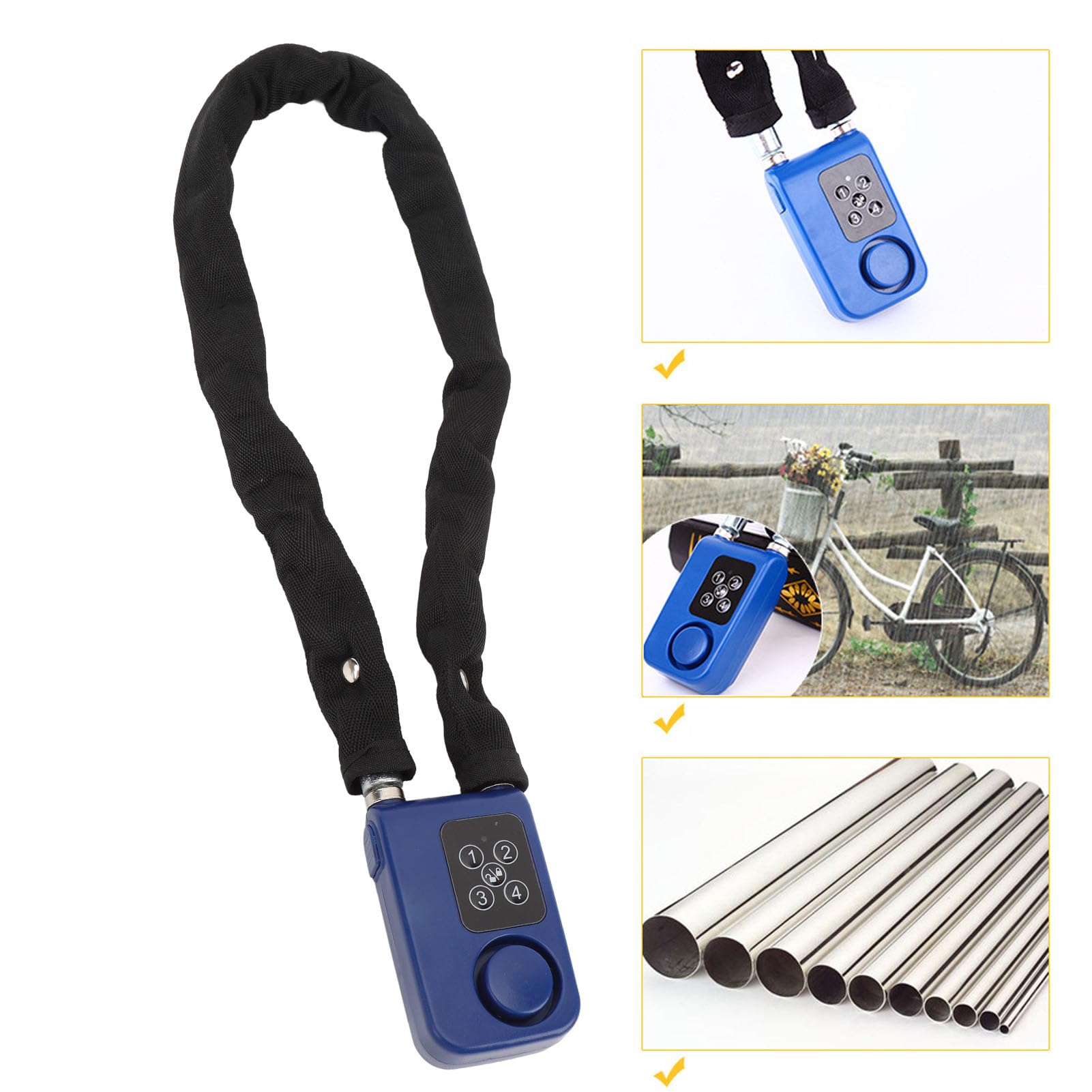 Bike Chain Lock, Anti Theft Chain Lock with 110dB Vibration Alarm, 80cm Long, 6mm Thicker, Keyless Digital Password Security Lock, IP44 Waterproof, Battery Powered (Black)