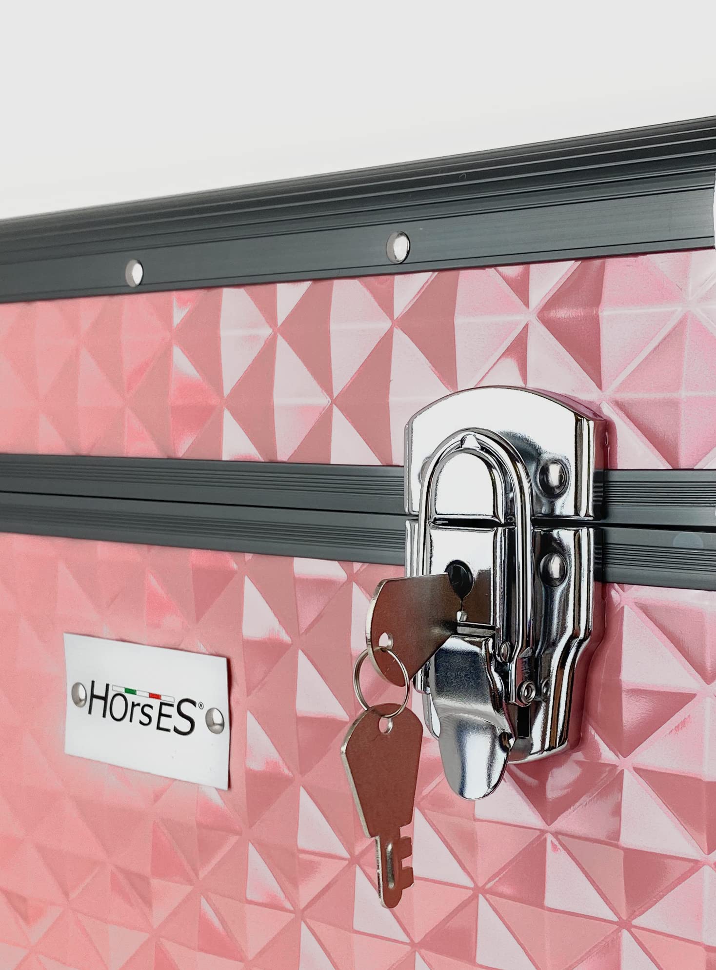 Horses, Baúl Shiny para el cuidado del caballo, caja porta accesorios para el aseo ecuestre, porta kit de cepillos, caja de aluminio 30 x 38 x 26 cm, rosa