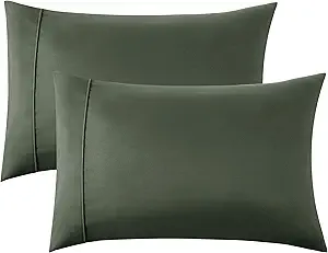 Bedsure Queen Pillow Cases Set of 2 - Olive Green Microfiber Pillowcase 2 Pack, Super Soft Double Brushed Pillow Case Covers with Envelope Closure, Wrinkle, Fade and Stain Resistant, 20x30 Inches
