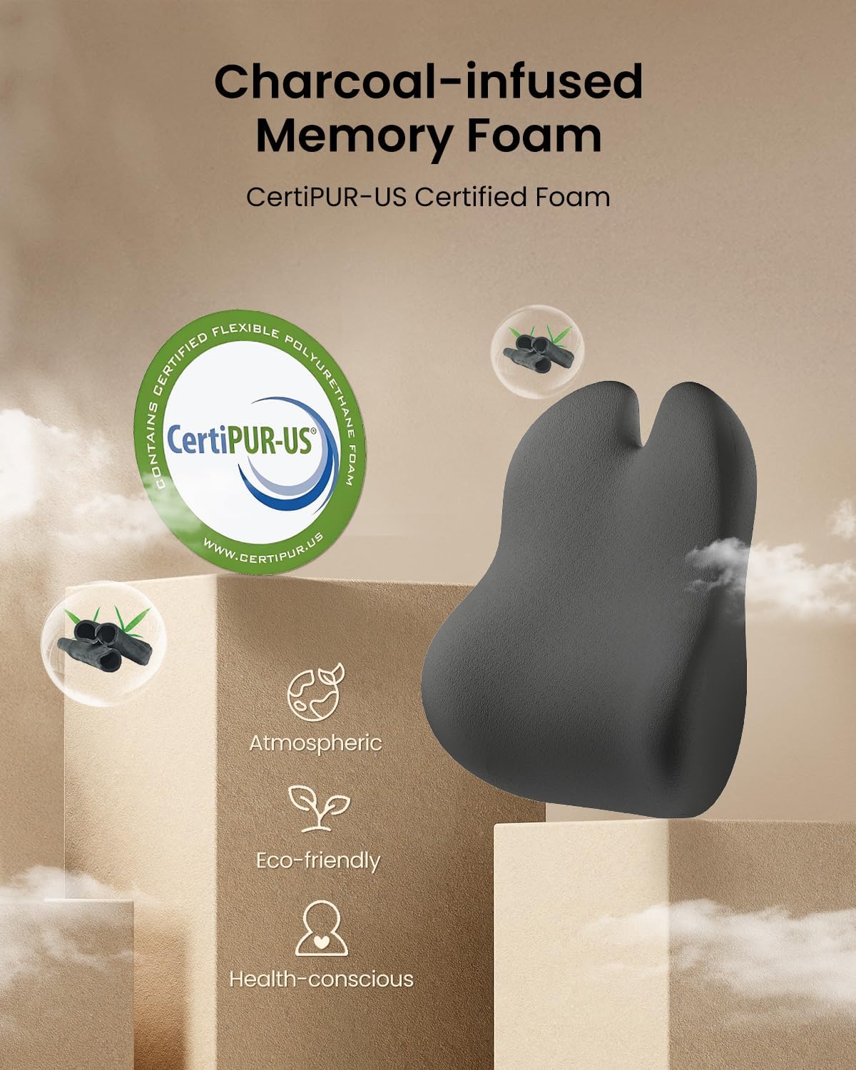 ProtoArc Lumbar Support Pillow for Office Chair, Memory Foam Back Support Pillow for Lower Back Fatigue Relief, Lumbar Pillow Desk Chair Back Cushion, Ergonomic Back Rest for Chair - Dark Gray