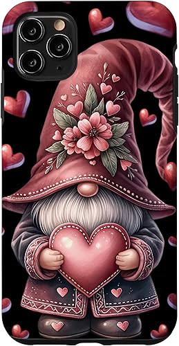 iPhone 11 Pro Max - Funda con diseño de corazón para mujer, diseño retro de gnomo de amor para el día de San Valentín