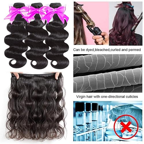 Miniatura 6 de 3 paquetes de cabello humano ondulado 10A, cabello humano virgen brasileño, ondulado, color natural (18, 20, 22 pulgadas), 100% sin procesar, doble