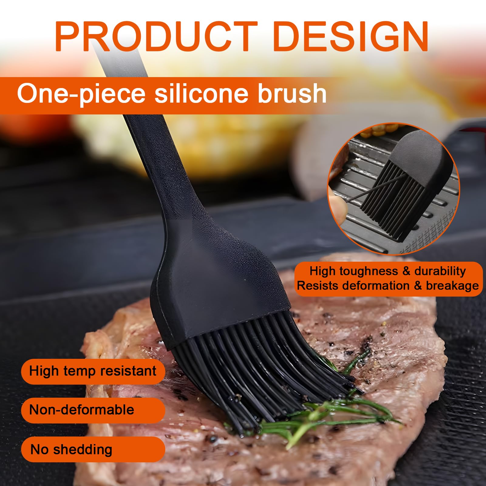 Lot de 3 pinceaux de cuisson en silicone résistant à la chaleur sans BPA pour barbecue, marinades, glaçage