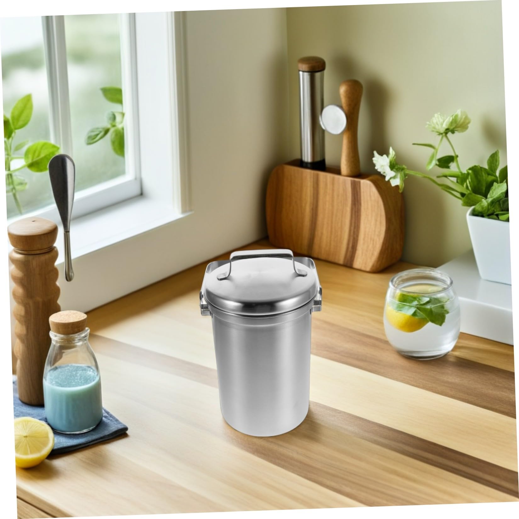 Lurrose Poubelle Compost la Cuisine en INOX 3L Couvercle Étanche, Bac à Déchets Alimentaires pour Recyclage Domestique et Usage en Intérieur