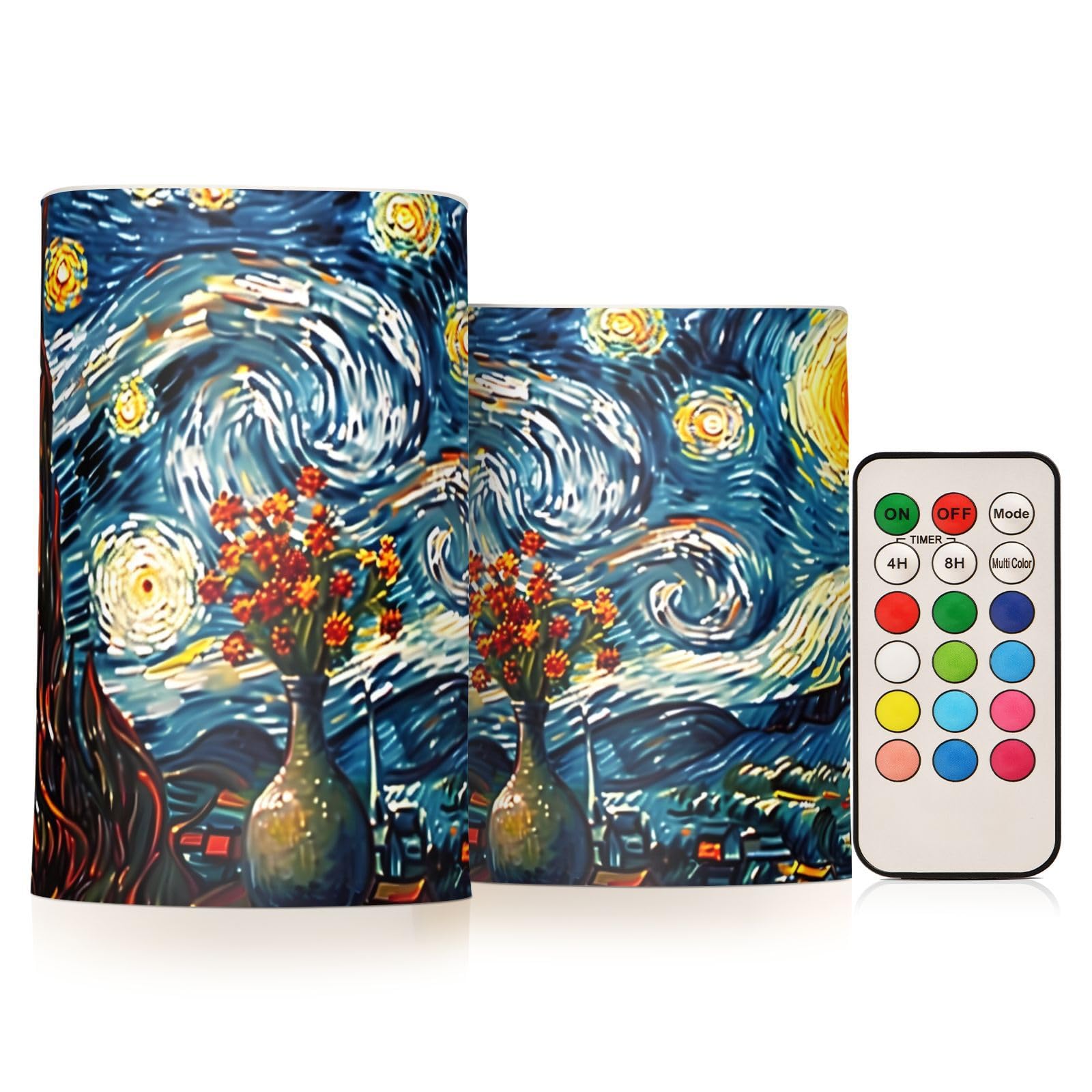 Mnsruu Flickering Flameless Candles Vase Starry Night LED Candles with Remote Timer Set of 2 Battery Operated Candle Home Decoration