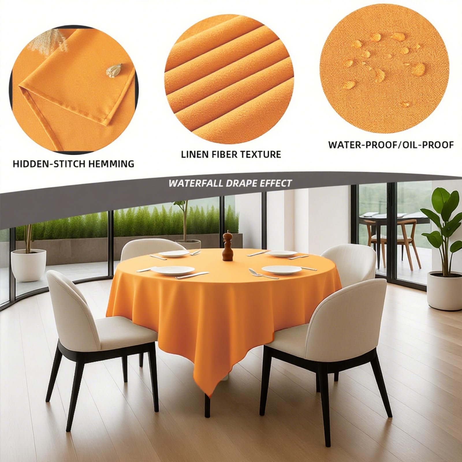 Mantel impermeable de poliéster resistente a las manchas, mantel de lino lavable para mesas cuadradas regulares (Erine, R140 x 220 cm)