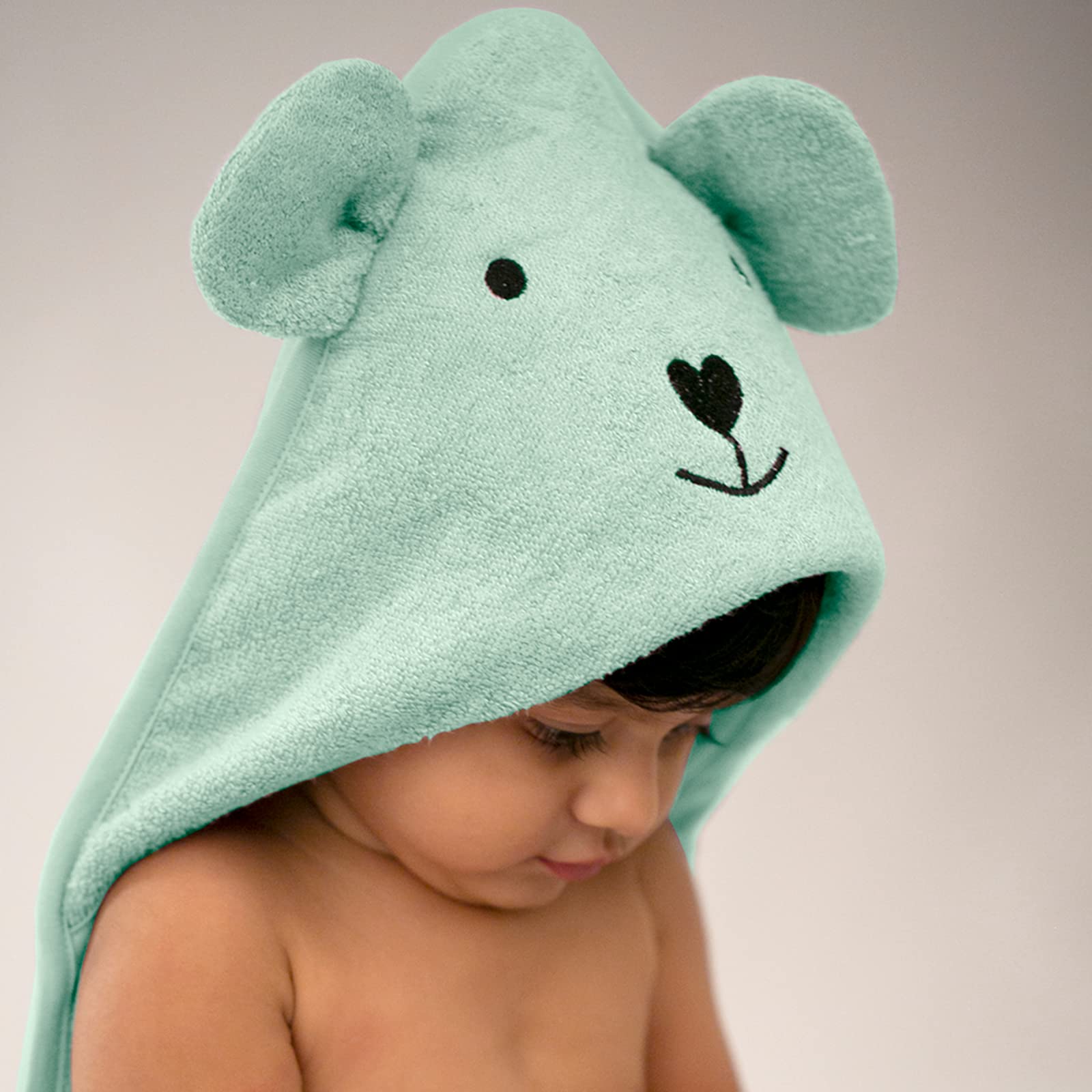 THEONI - Hooded Bamboo Towel | Cotton Towel for Kids | 400 GMS, 85x85 cm | Pack of 1 - Green Colour, Newborn,Infants and Toddler - Suitable for Baby Gifts (Mint Green/Green)