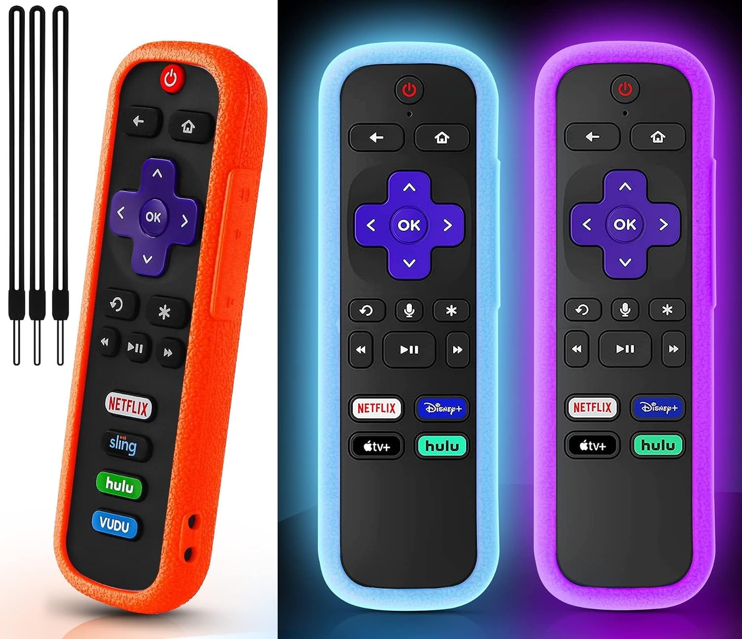 3 Pack Remote Cover for Roku TV Glow in The Dark, Purple Blue Orange