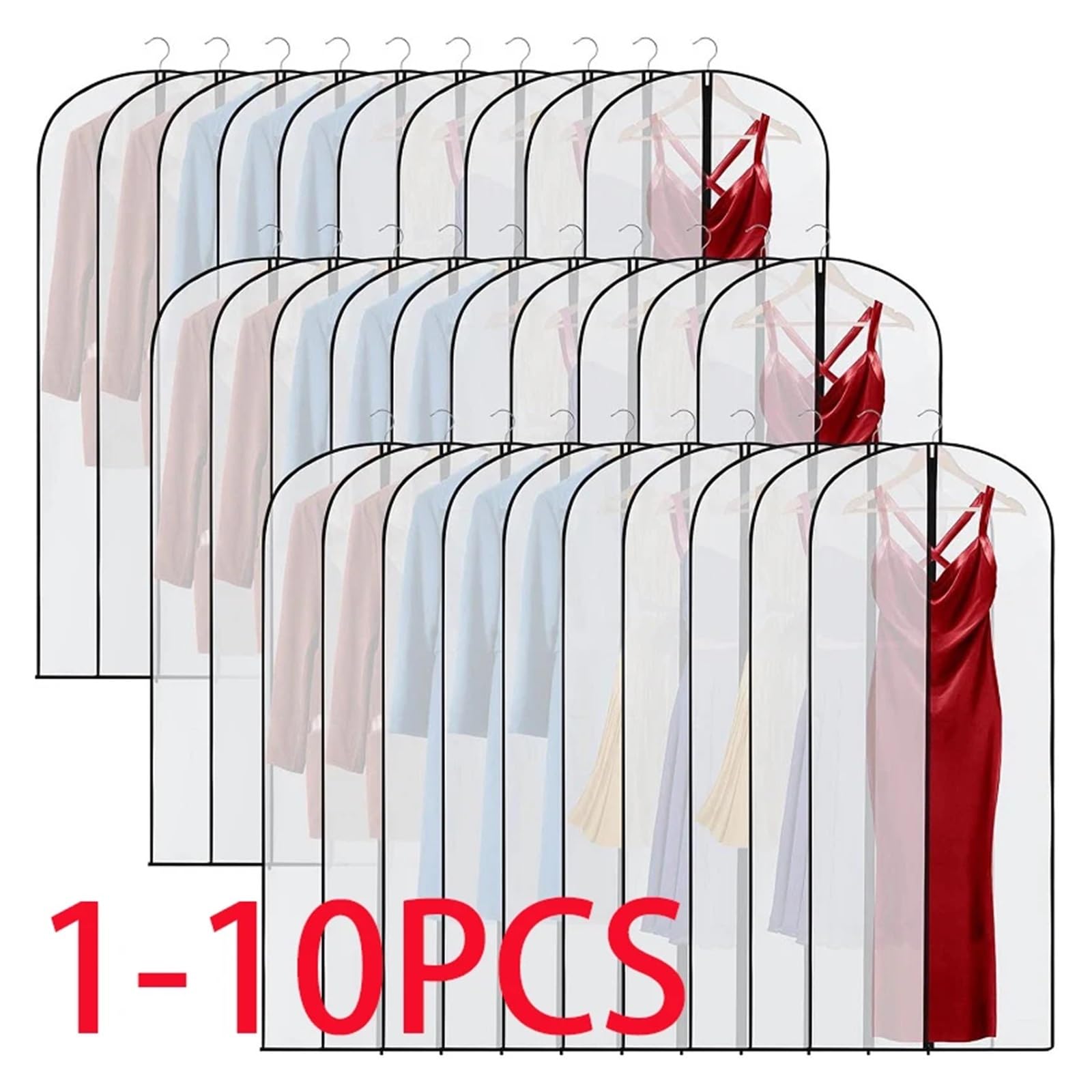 fundas para ropa Clothes Hanging Dust Cover Suit Coat Wedding Dress Storage Wardrobe Clothing Organizers With Zipper(60X100CM,5PCS)