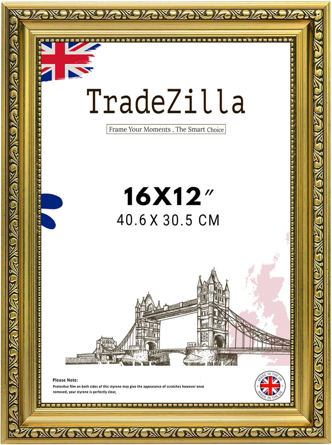 TradeZilla Large Vintage Style Ornate 16X12 Size Shabby Chic Gold -Handmade Picture/Photo/Poster Frame Wall Art Hanging Frame - Shabby Chic Wall Gallery Home Décor -16X12 (40.6X30.5 CM)